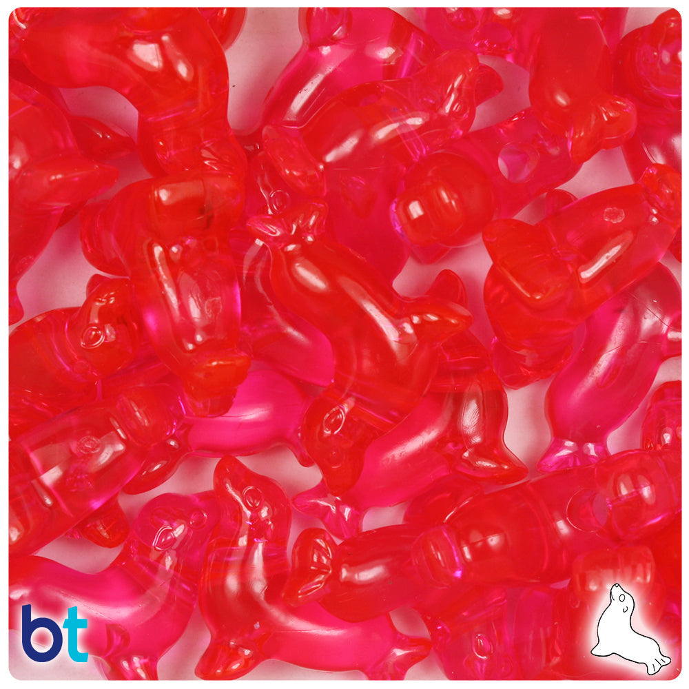 BeadTin Hot Pink Transparent 24mm Seal Plastic Pony Beads (24pcs)