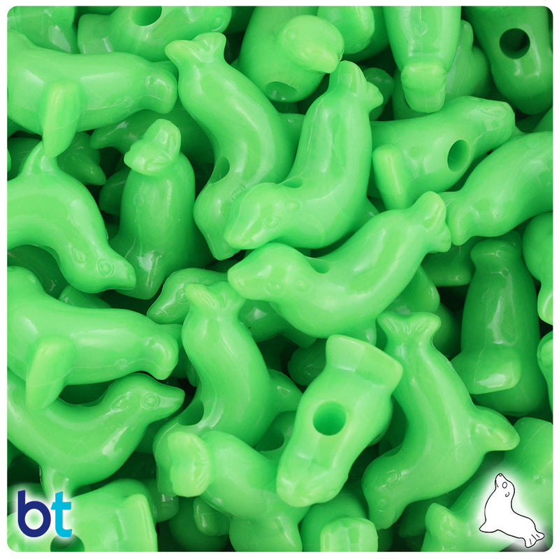 BeadTin Lime Opaque 24mm Seal Plastic Pony Beads (24pcs)