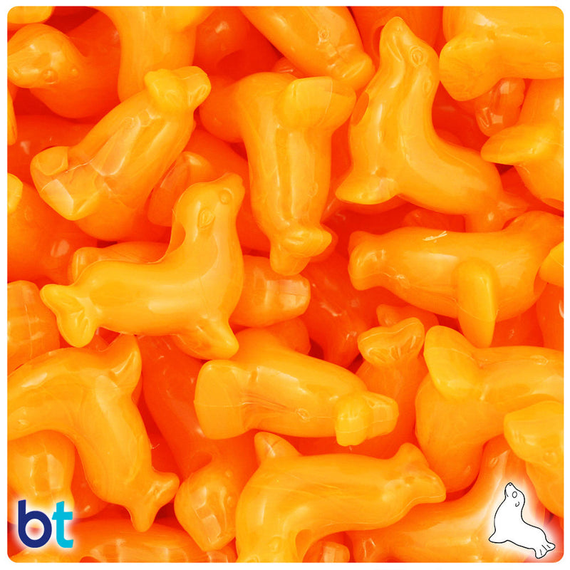 BeadTin Orange Opaque 24mm Seal Plastic Pony Beads (24pcs)