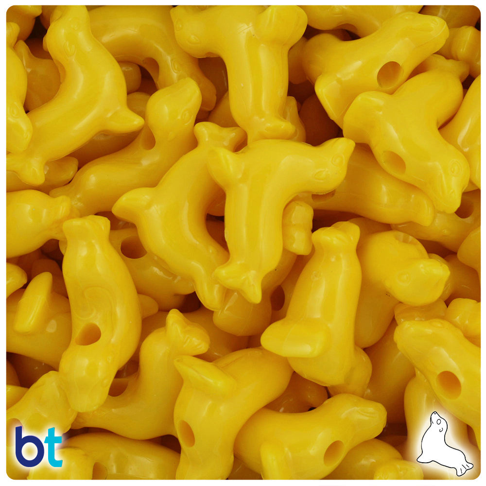 BeadTin Bright Yellow Opaque 24mm Seal Plastic Pony Beads (24pcs)