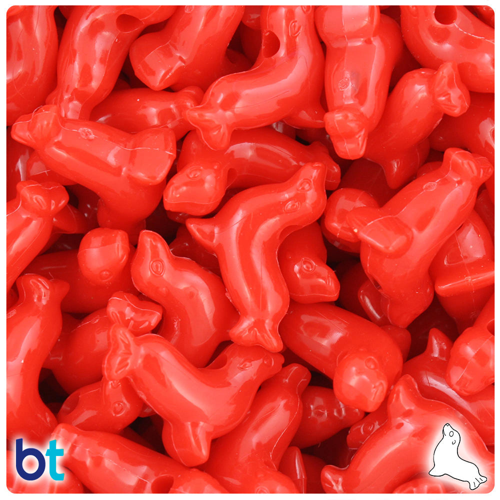 BeadTin Bright Red Opaque 24mm Seal Plastic Pony Beads (24pcs)
