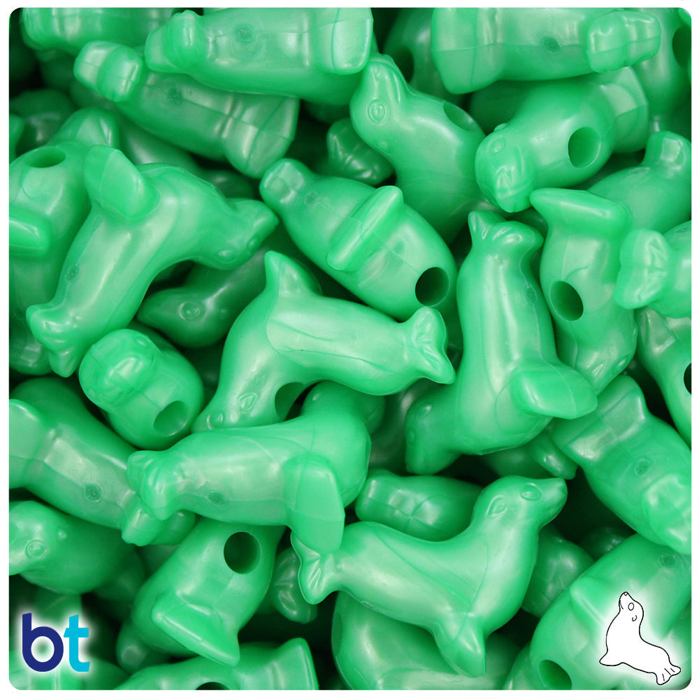 BeadTin Bright Green Pearl 24mm Seal Plastic Pony Beads (24pcs)