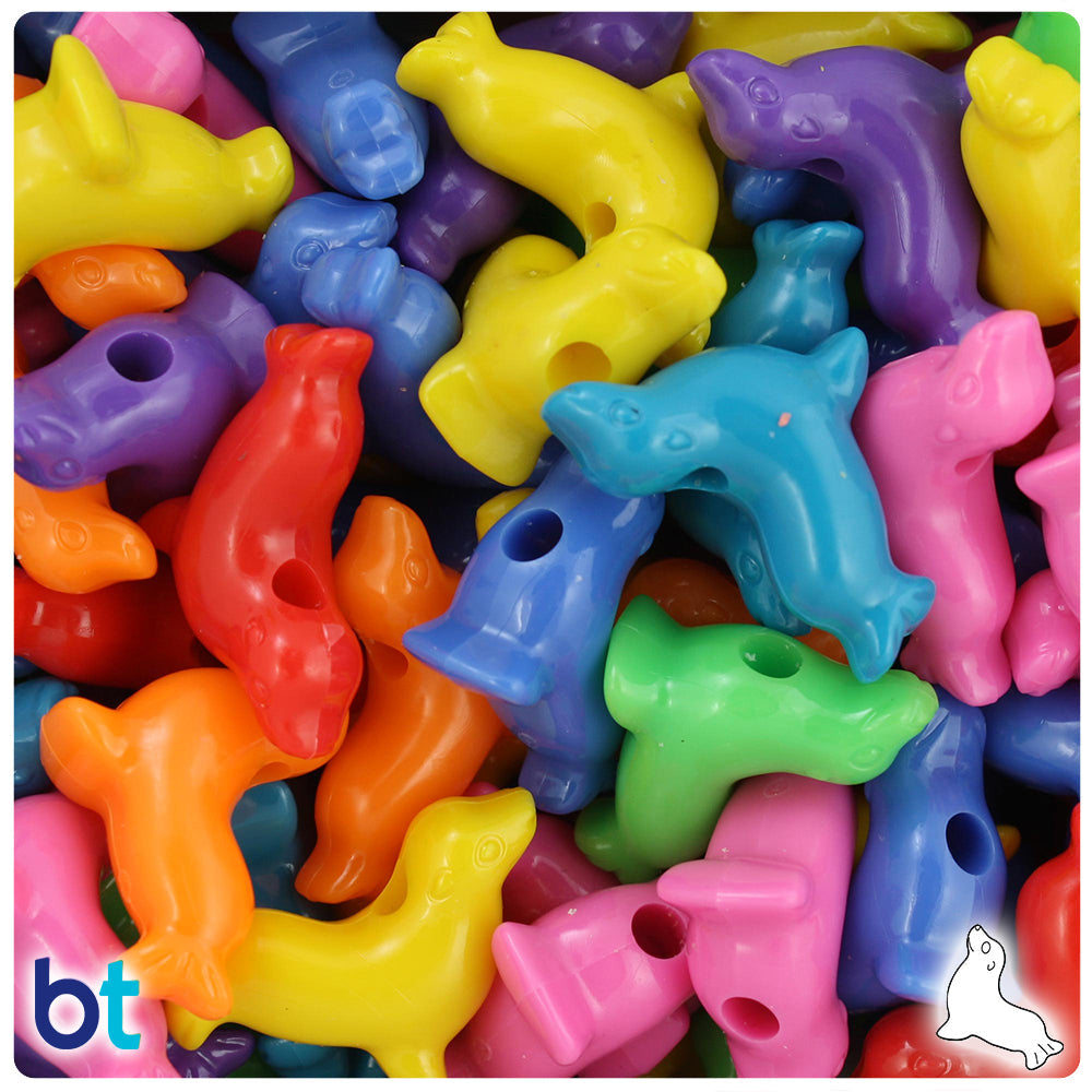 BeadTin Circus Mix Opaque 24mm Seal Plastic Pony Beads (24pcs)