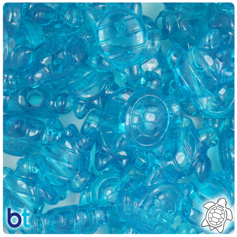 BeadTin Turquoise Transparent 23mm Sea Turtle Plastic Pony Beads (24pcs)