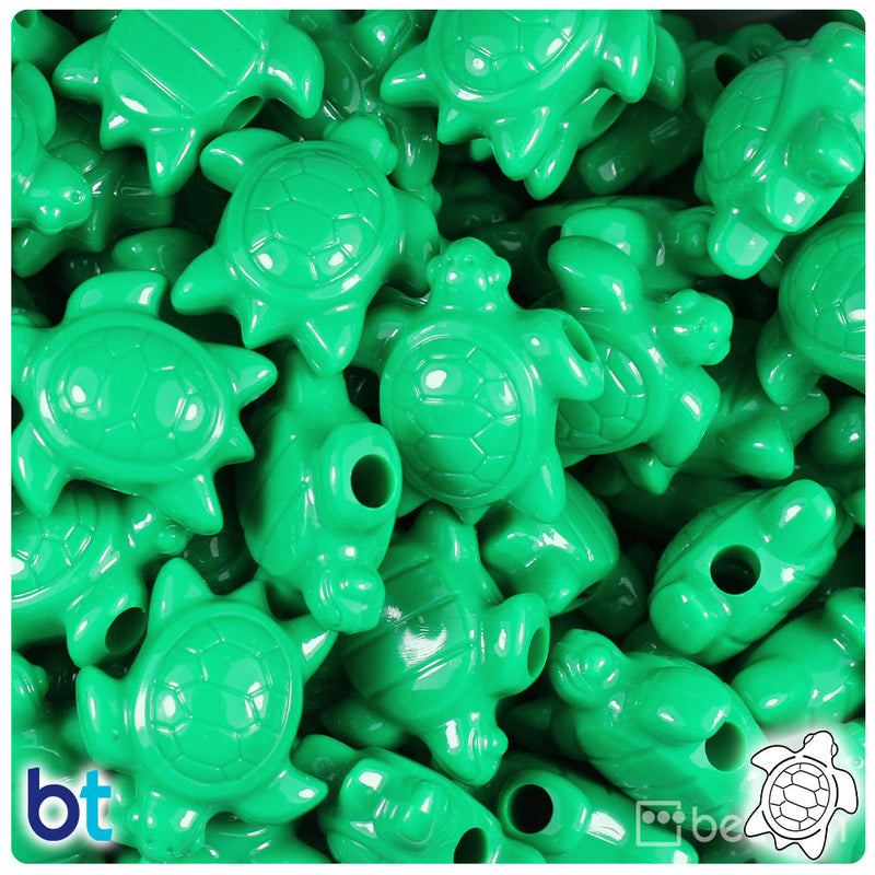 BeadTin Green Opaque 23mm Sea Turtle Plastic Pony Beads (24pcs)