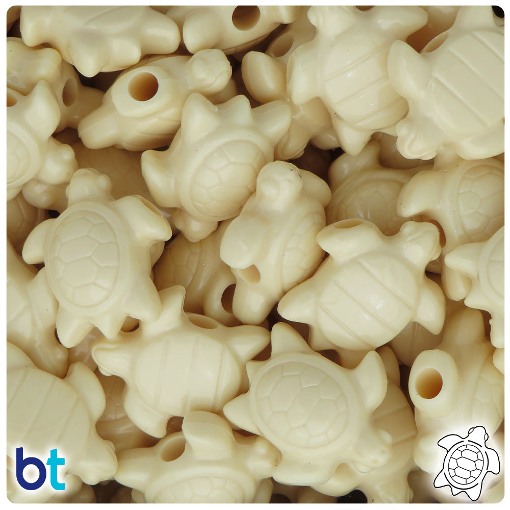 BeadTin Ivory Opaque 23mm Sea Turtle Plastic Pony Beads (24pcs)