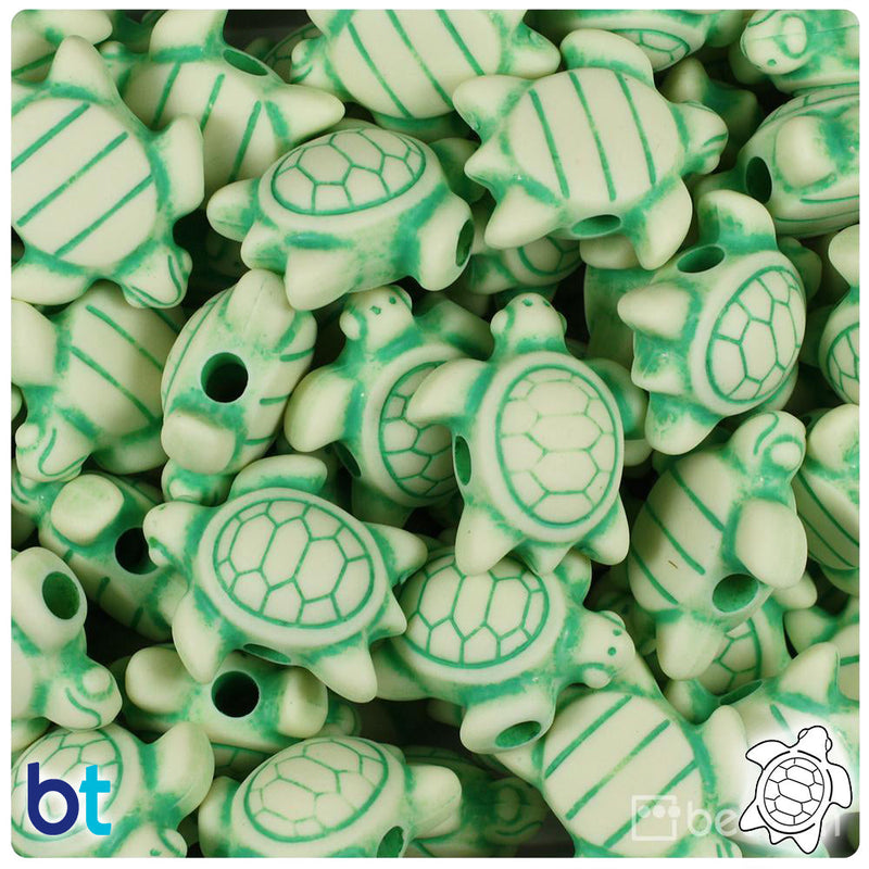 BeadTin Ivory & Green Antique 23mm Sea Turtle Plastic Pony Beads (24pcs)