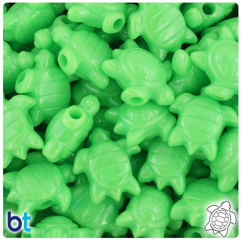 BeadTin Lime Opaque 23mm Sea Turtle Plastic Pony Beads (24pcs)