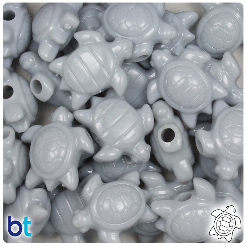 BeadTin Grey Opaque 23mm Sea Turtle Plastic Pony Beads (24pcs)