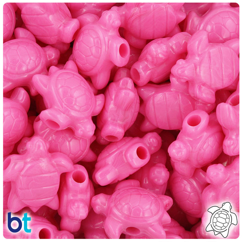 BeadTin Dark Pink Opaque 23mm Sea Turtle Plastic Pony Beads (24pcs)