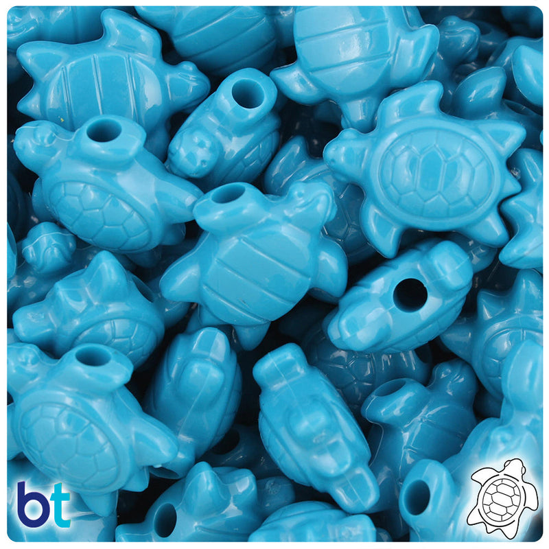 BeadTin Dark Turquoise Opaque 23mm Sea Turtle Plastic Pony Beads (24pcs)