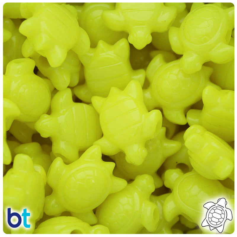 BeadTin Lemon Neon Bright 23mm Sea Turtle Plastic Pony Beads (24pcs)