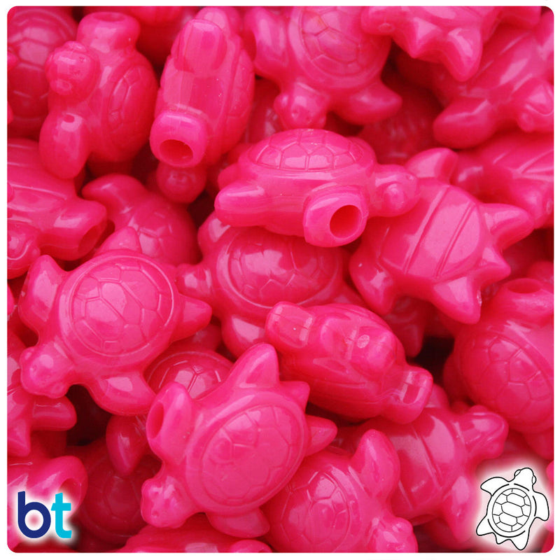 BeadTin Magenta Neon Bright 23mm Sea Turtle Plastic Pony Beads (24pcs)