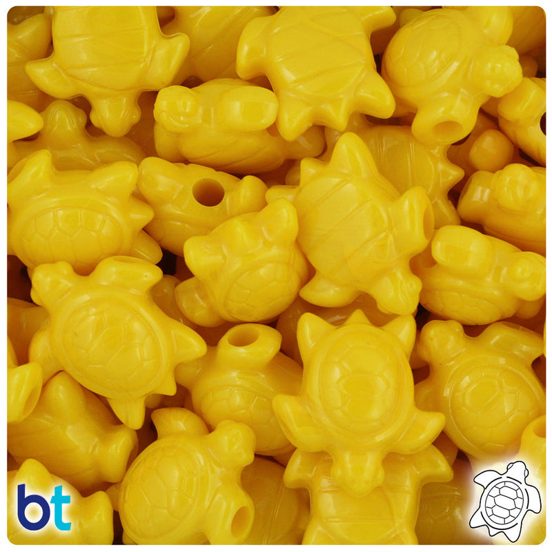 BeadTin Bright Yellow Opaque 23mm Sea Turtle Plastic Pony Beads (24pcs)