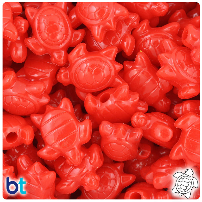 BeadTin Bright Red Opaque 23mm Sea Turtle Plastic Pony Beads (24pcs)