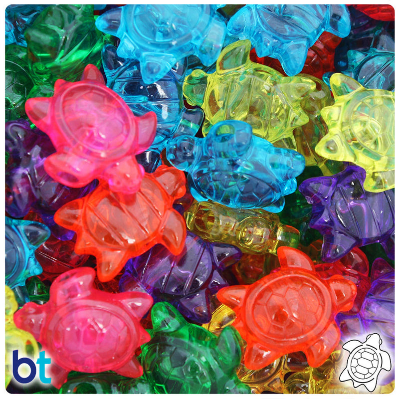 BeadTin Jelly Transparent Mix 23mm Sea Turtle Plastic Pony Beads (24pcs)