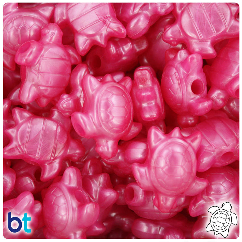 BeadTin Hot Pink Pearl 23mm Sea Turtle Plastic Pony Beads (24pcs)