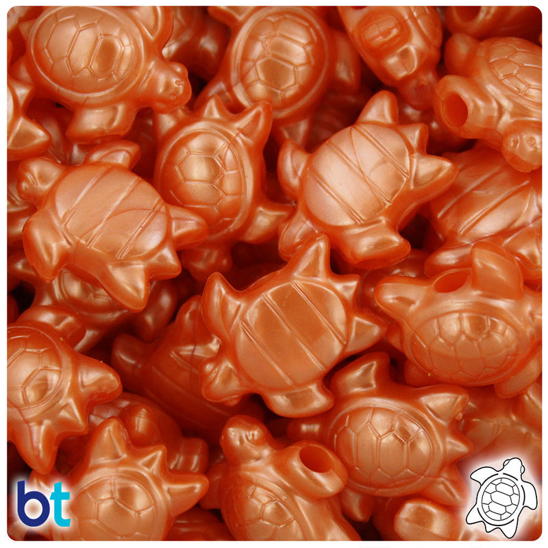 BeadTin Orange Pearl 23mm Sea Turtle Plastic Pony Beads (24pcs)