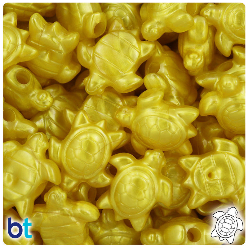 BeadTin Yellow Pearl 23mm Sea Turtle Plastic Pony Beads (24pcs)