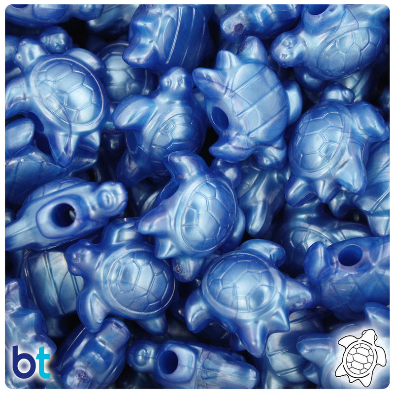 BeadTin Dark Blue Pearl 23mm Sea Turtle Plastic Pony Beads (24pcs)