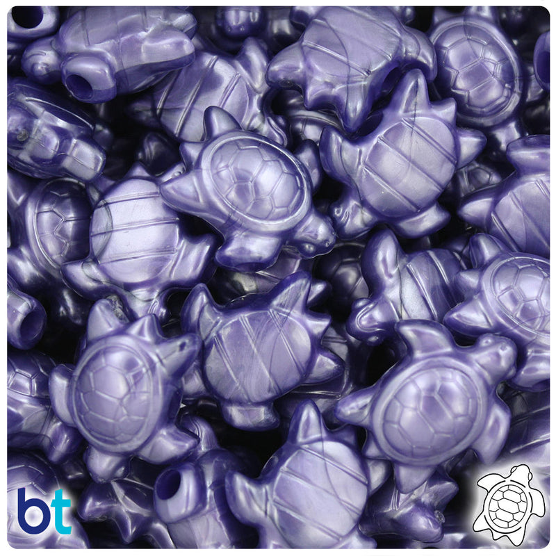 BeadTin Dark Purple Pearl 23mm Sea Turtle Plastic Pony Beads (24pcs)