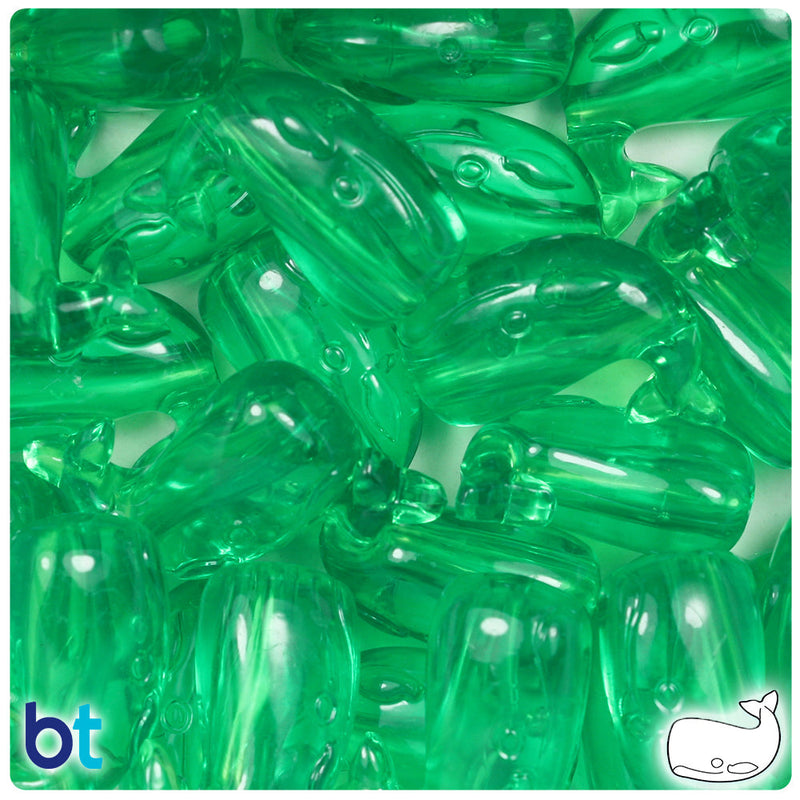 BeadTin Mint Transparent 24mm Whale Plastic Pony Beads (24pcs)