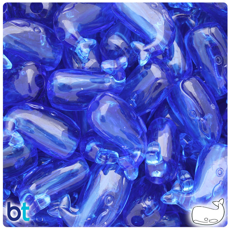 BeadTin Dark Sapphire Transparent 24mm Whale Plastic Pony Beads (24pcs)