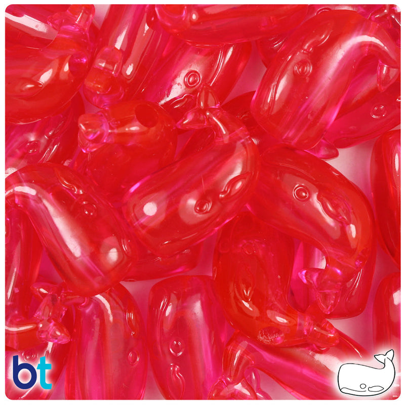 BeadTin Hot Pink Transparent 24mm Whale Plastic Pony Beads (24pcs)