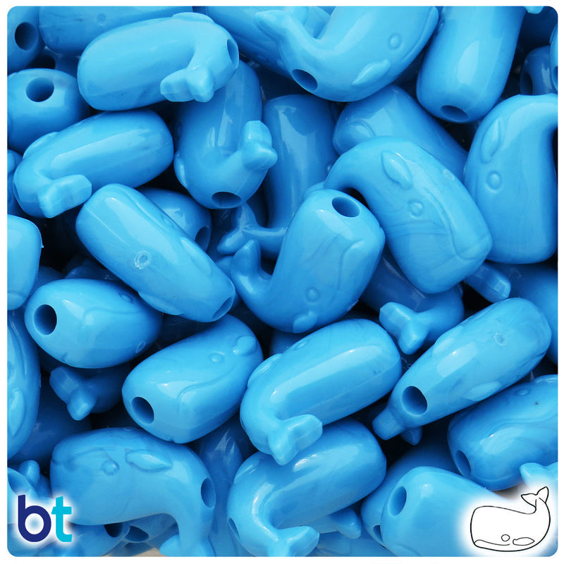 BeadTin Baby Blue Opaque 24mm Whale Plastic Pony Beads (24pcs)