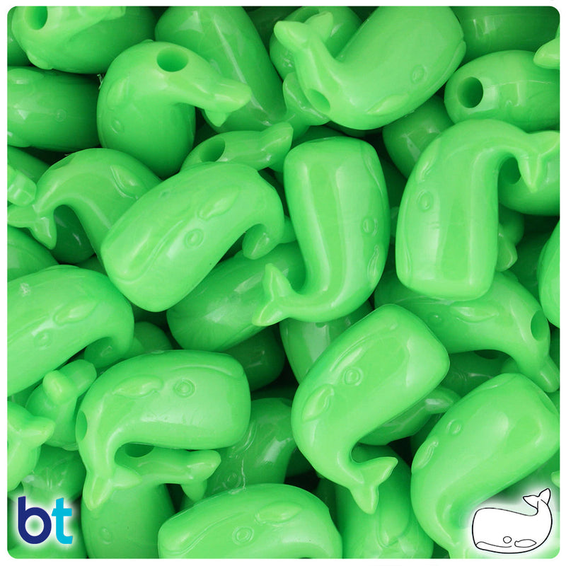 BeadTin Lime Opaque 24mm Whale Plastic Pony Beads (24pcs)