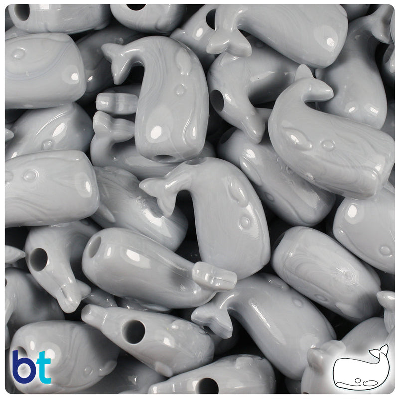 BeadTin Grey Opaque 24mm Whale Plastic Pony Beads (24pcs)