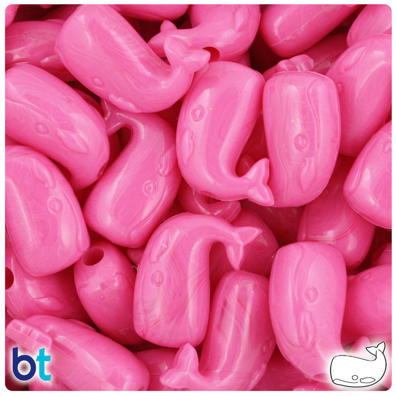 BeadTin Dark Pink Opaque 24mm Whale Plastic Pony Beads (24pcs)