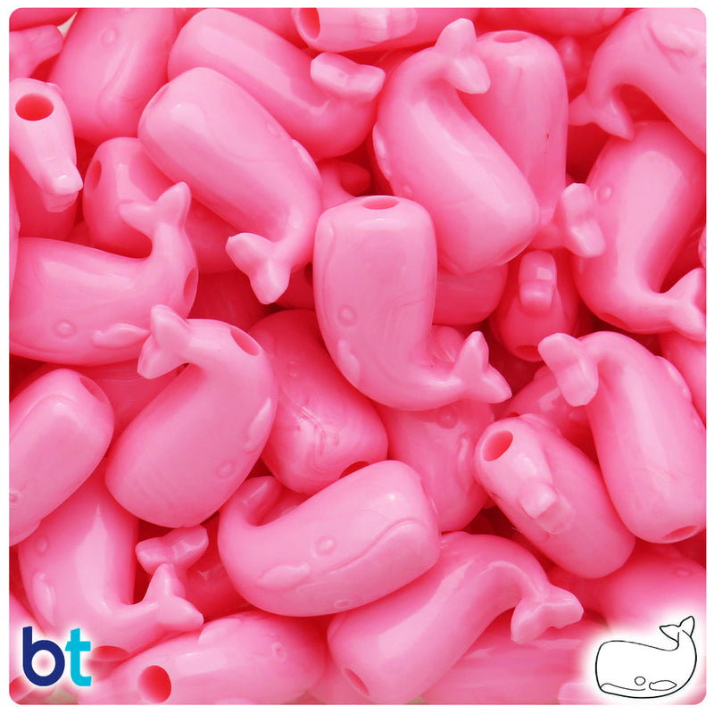 BeadTin Baby Pink Opaque 24mm Whale Plastic Pony Beads (24pcs)