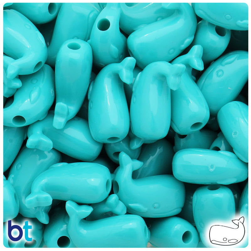 BeadTin Light Turquoise Opaque 24mm Whale Plastic Pony Beads (24pcs)