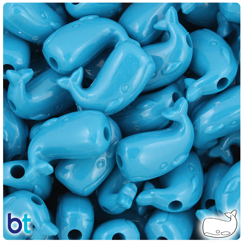 BeadTin Dark Turquoise Opaque 24mm Whale Plastic Pony Beads (24pcs)