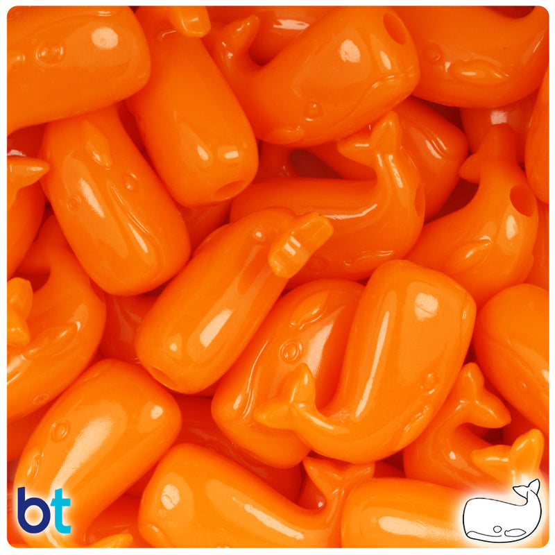 BeadTin Orange Opaque 24mm Whale Plastic Pony Beads (24pcs)