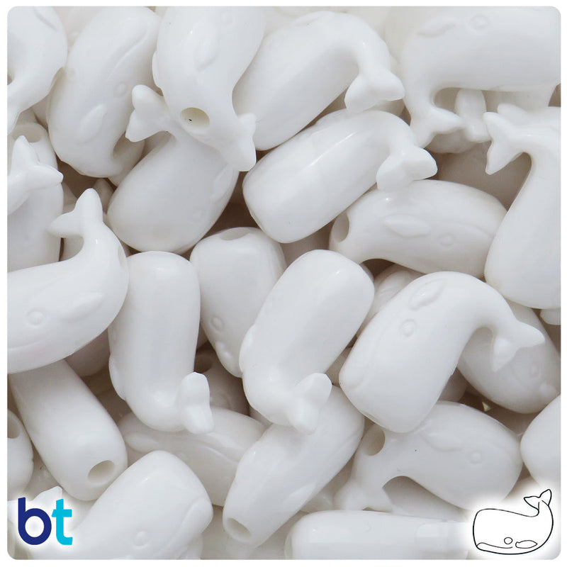 BeadTin White Opaque 24mm Whale Plastic Pony Beads (24pcs)