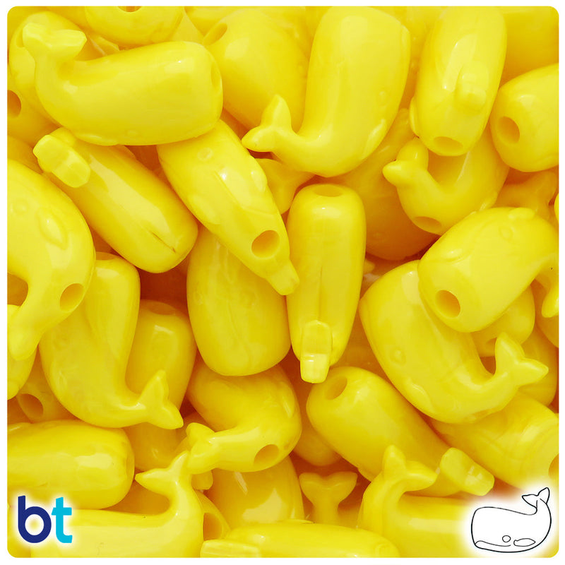 BeadTin Yellow Opaque 24mm Whale Plastic Pony Beads (24pcs)