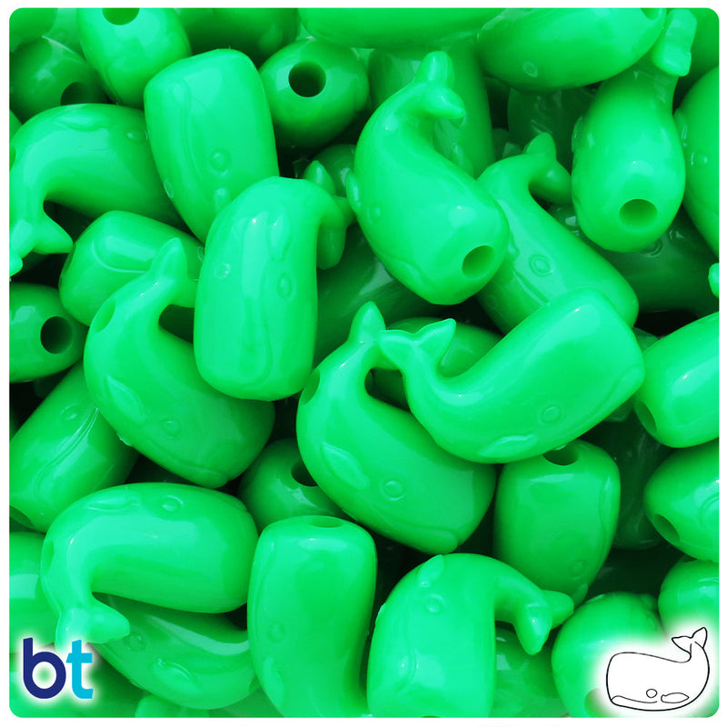 BeadTin Grasshopper Neon Bright 24mm Whale Plastic Pony Beads (24pcs)