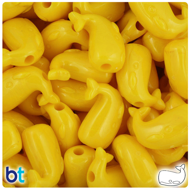 BeadTin Bright Yellow Opaque 24mm Whale Plastic Pony Beads (24pcs)