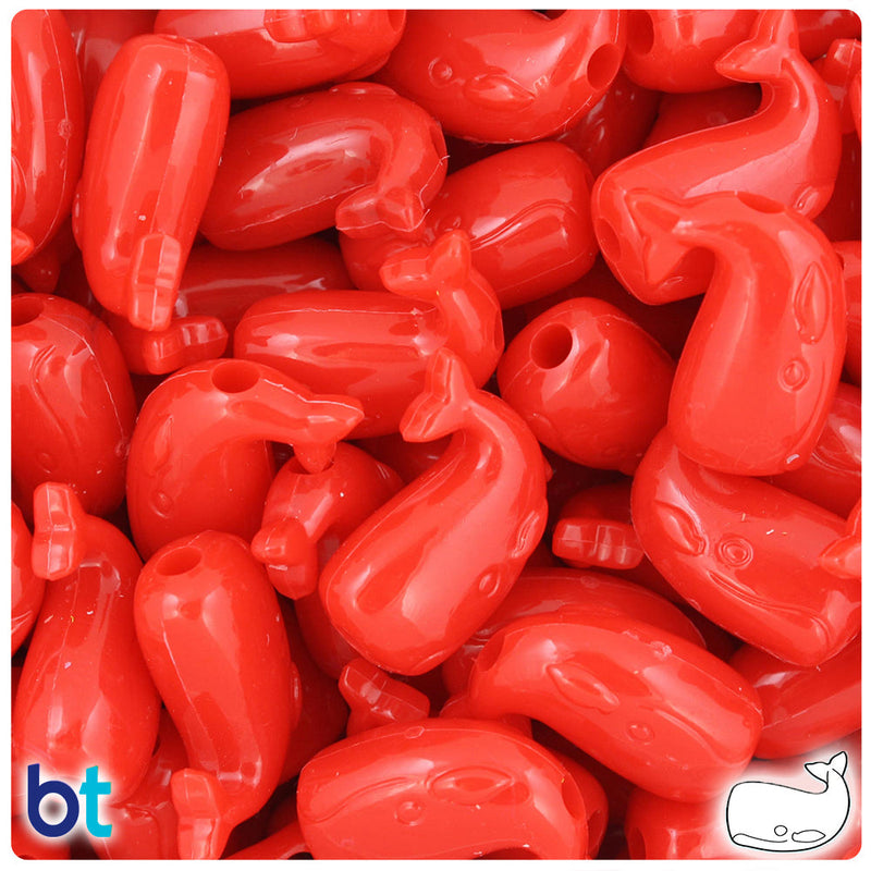 BeadTin Bright Red Opaque 24mm Whale Plastic Pony Beads (24pcs)