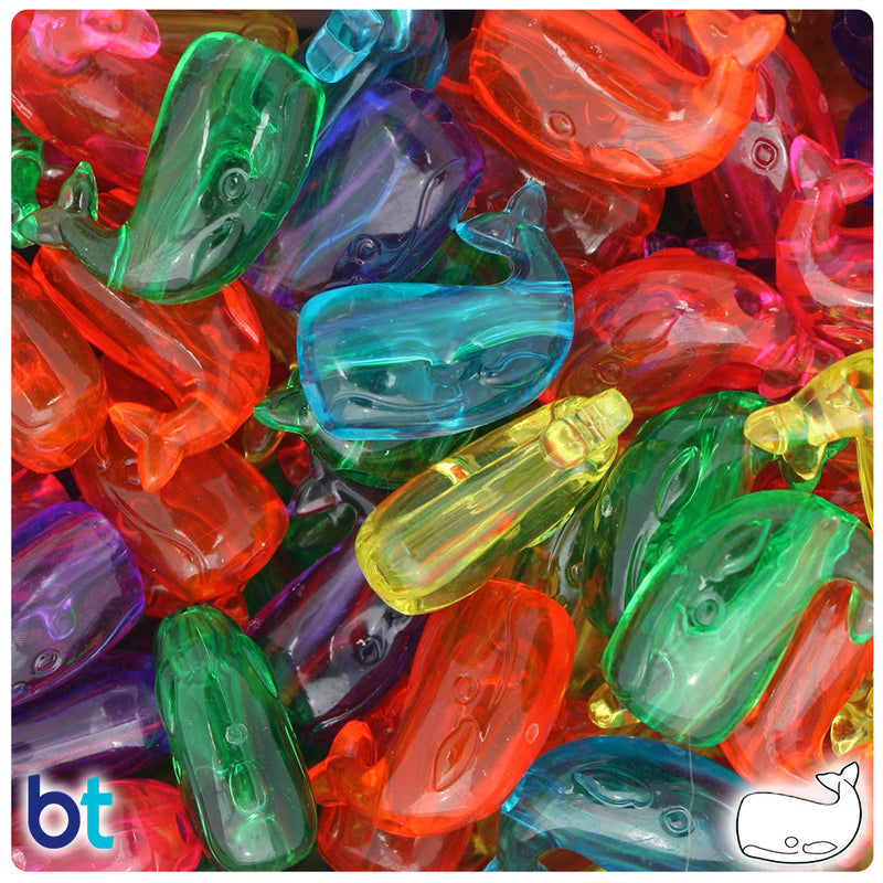 BeadTin Jelly Mix Transparent 24mm Whale Plastic Pony Beads (24pcs)