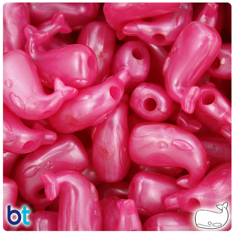 BeadTin Hot Pink Pearl 24mm Whale Plastic Pony Beads (24pcs)