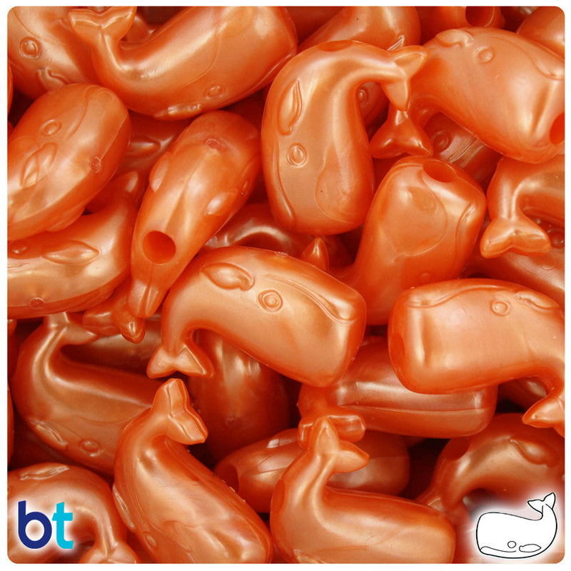 BeadTin Orange Pearl 24mm Whale Plastic Pony Beads (24pcs)