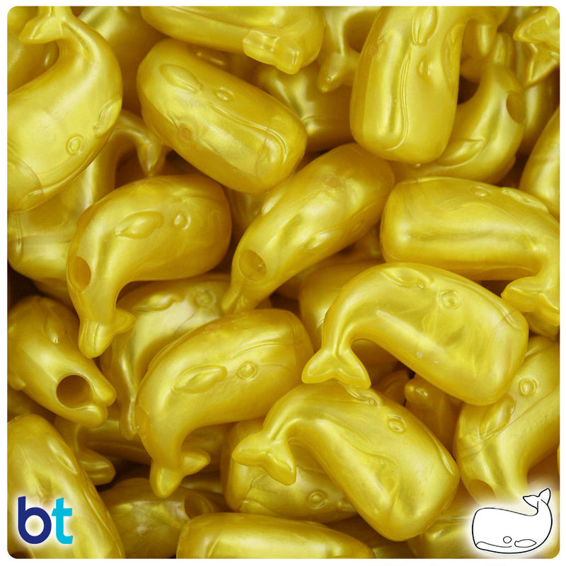 BeadTin Yellow Pearl 24mm Whale Plastic Pony Beads (24pcs)