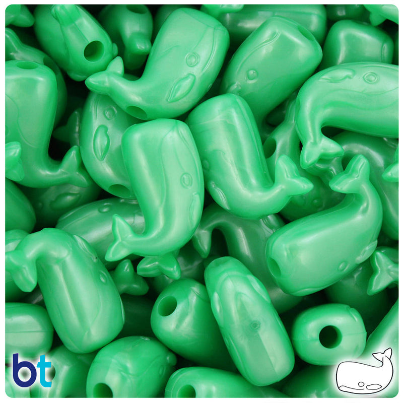 BeadTin Bright Green Pearl 24mm Whale Plastic Pony Beads (24pcs)