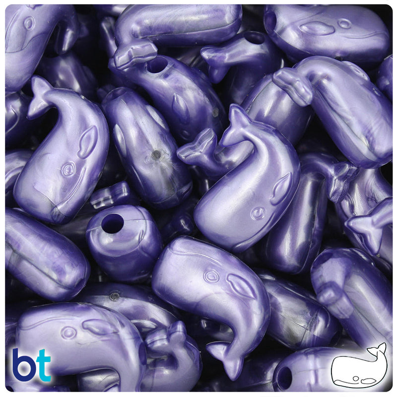 BeadTin Dark Purple Pearl 24mm Whale Plastic Pony Beads (24pcs)