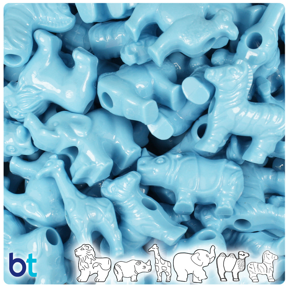 BeadTin Baby Blue Opaque Safari Animal Plastic Pony Beads (2oz)
