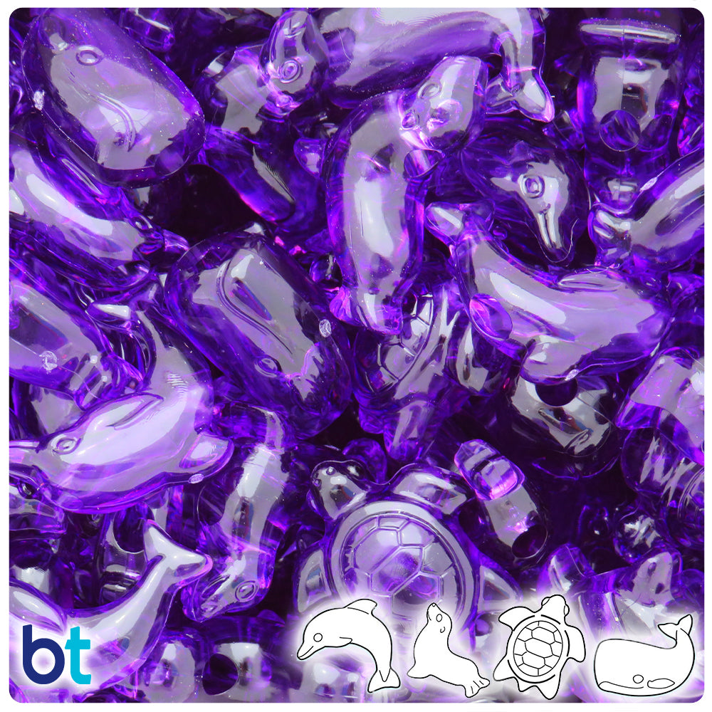 BeadTin Amethyst Transparent Marine Life Plastic Pony Beads (2oz)