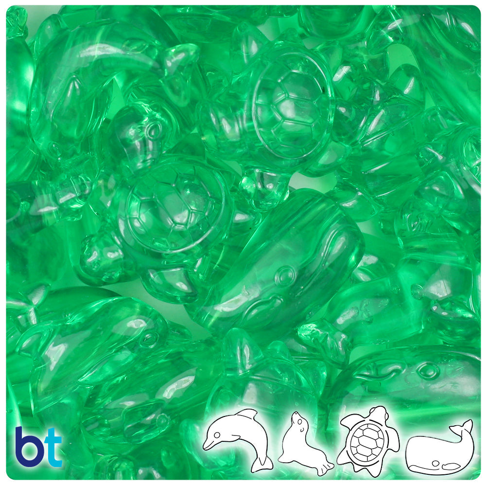 BeadTin Mint Transparent Marine Life Plastic Pony Beads (2oz)
